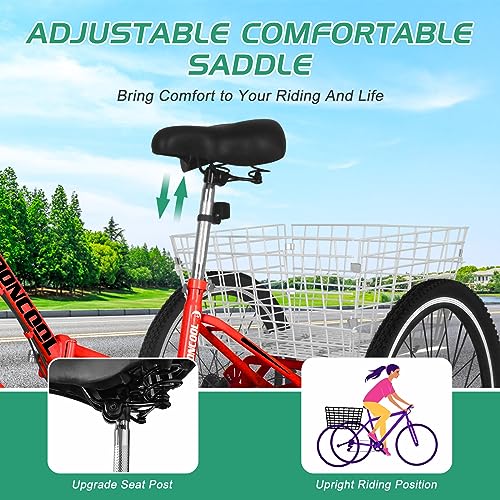 LILYPELLE Adult Folding Tricycle 7 Speed Red