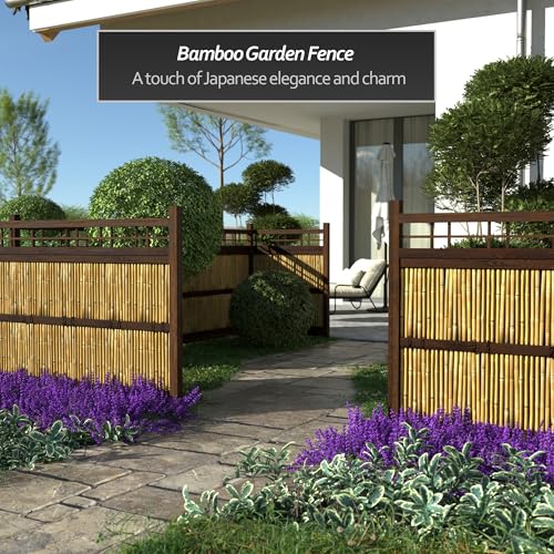 Red Lantern Japanese Bamboo Kumo Fence Panel 4 x 5.5 ft Brown