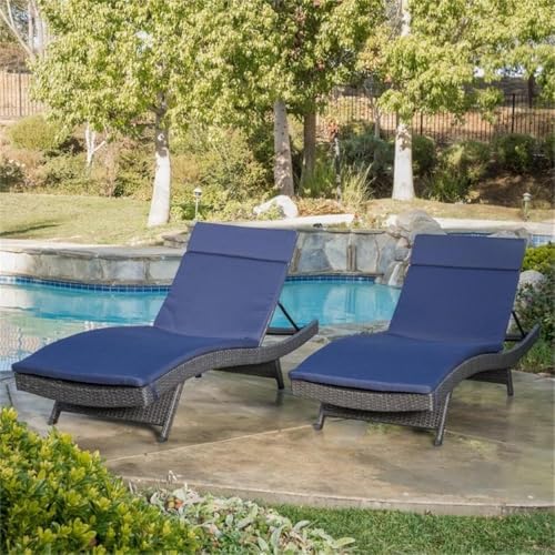 Noble House Salem Outdoor Adjustable Wicker Chaise Lounge Set of 2 Grey
