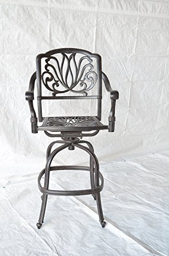 Patio Land Elizabeth Outdoor Patio Swivel Bar Stools Cast Aluminum Dark Bronze