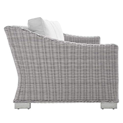 Modway Conway Sunbrella Outdoor Patio Wicker Rattan Furniture Set Light Gray White