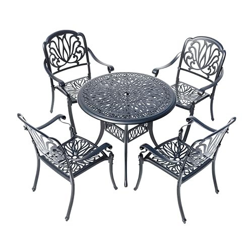 Hi-Line Gift Ltd Sleek Black Bistro Bliss Collection Cast Aluminium Patio Set Black