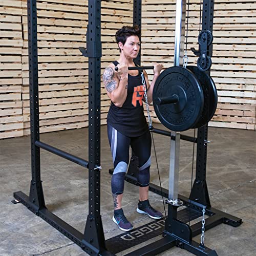 Rugged Strength & Fitness Power Rack with Lat Attachment & Heavy Duty Flat-Incline Bench Black