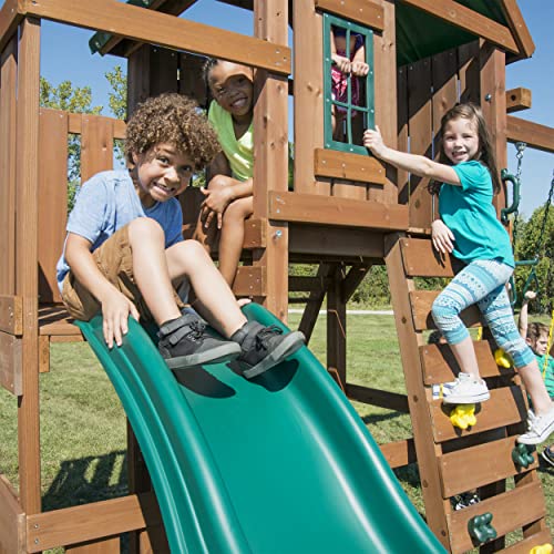 Swing-N-Slide Elkhorn Swing Set with Slide, Climbing Wall & Swings Wood