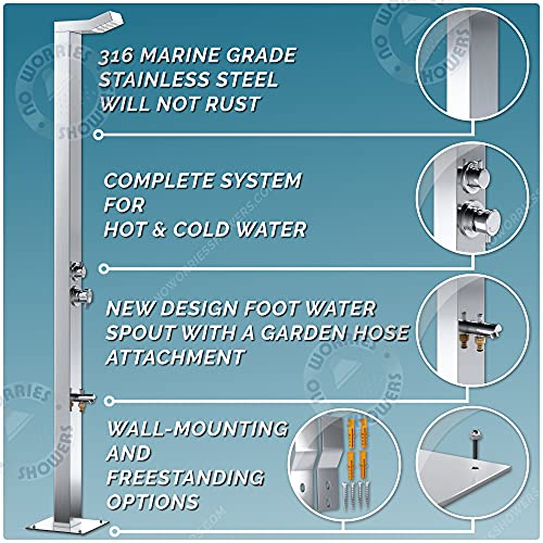 No Worries Products Bondi 316 Marine Grade Stainless Steel Outdoor Shower Panel