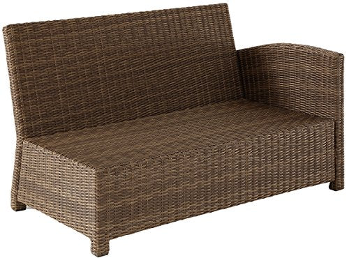 Crosley Furniture Bradenton Outdoor Sectional Right Side Loveseat, 2-Person Wicker Patio Couch Brown with Sand Cushions
