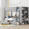 KTATK Twin Over Twin Bunk Bed with Storage Drawers and Cabinet Gray