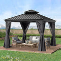 ABCCANOPY Hardtop Gazebo 10x10 Outdoor Metal Pavilion with Netting and Curtain Gray