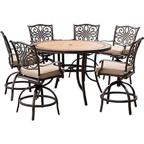 Hanover Monaco 7-Piece Outdoor Patio High-Dining Set Tan