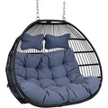 Sunnydaze Liza Loveseat Egg Chair with Gray Cushions - Black Wicker Frame - 550 lb Capacity - 43" Tall Grey