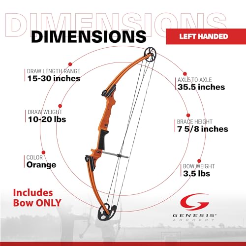 GENESIS Archery Original Adjustable Left-Handed Compound Bow for Beginners and Experts Orange (5 Pack)