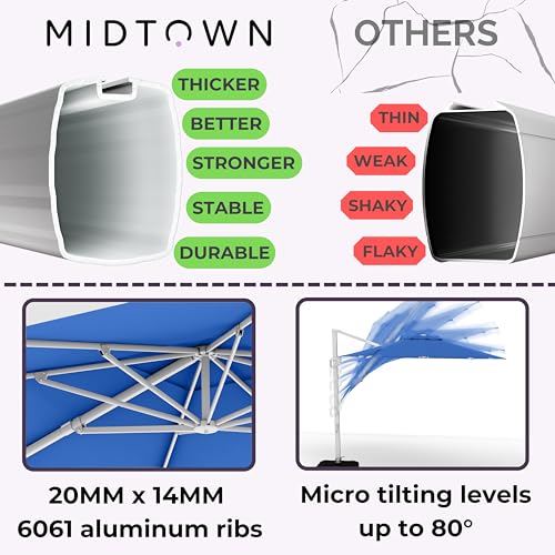 Midtown Umbrellas 9x9 Ft Outdoor Cantilever Patio Umbrella Silver Frame Sunbrella Dark Blue