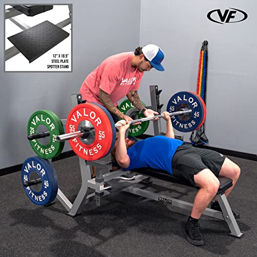 Valor Fitness Olympic Weight Bench Press Station Spotter Arms Adjustable Safety Catch Plate Storage Pegs Power Lifting Home Gym Workout Equipment BF-49 Metallic Grey and Black