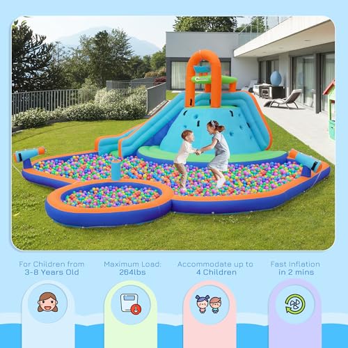 Outsunny Kids Inflatable Water Slide 4-in-1 Bounce House Multi-Colored