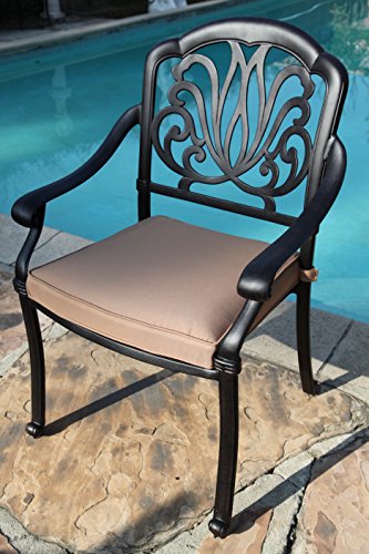 GrandPatioFurniture.com CBM Patio Elisabeth 9 Piece Dining Set with 2 Swivel Rockers and 6 Arm-Chairs Black Brown