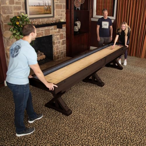 Freetime Fun 12 FT Multi-Game Shuffleboard Table Solid Wood with Bowling Pin Set Espresso