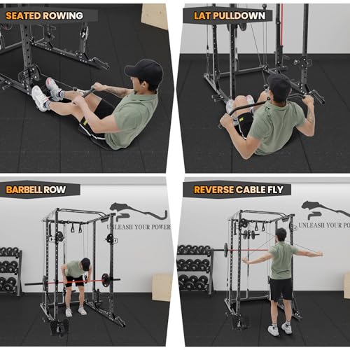 Flarhetoric Power Cage 2000 Lbs Squat Rack with Cable System & LAT Pull Down, Black
