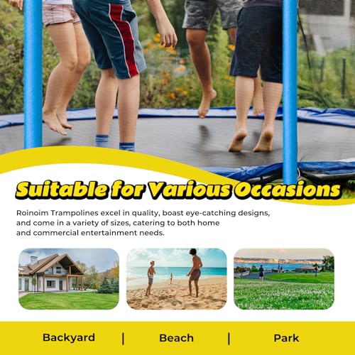 Roinoim 14FT Outdoor Trampoline with Swing, Slide, Basketball Hoop, Safety Enclosure, Ladder Green