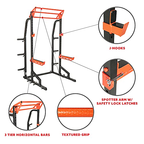 Sunny Health & Fitness Power Zone Half Rack Heavy Duty Performance Power Cage Black
