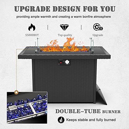 Vakollia 10-Piece Patio Furniture Set with 44" Propane Gas Fire Pit Table A5/Black-black
