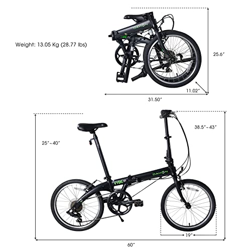 Dahon VYBE D7 Folding Bike Lightweight Aluminum Frame 7-Speed 20” Black