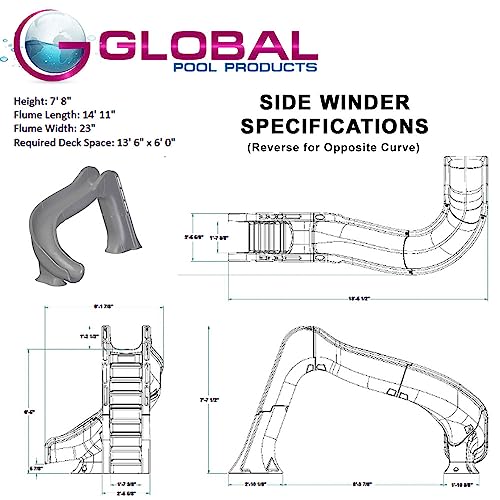 Global Pool Products Inground Swimming Pool Water Slide Deck Mounted Right Curve Turn Sand