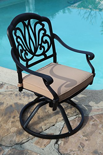 GrandPatioFurniture.com CBM Patio Elisabeth 9 Piece Dining Set with 2 Swivel Rockers and 6 Arm-Chairs Black Brown