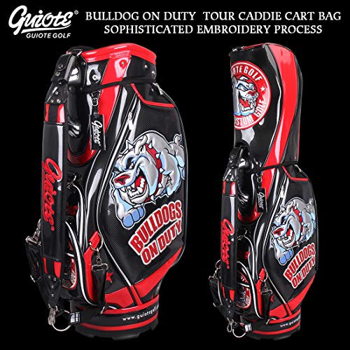 Guiote 2023 Golf Staff Bag Black Bulldog Crazy Design PU Leather Embroidery