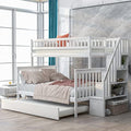 BOVZA Wooden Twin Over Full Bunk Bed with Trundle & Storage Staircase White