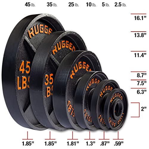 Rugged Strength & Fitness Heavy Duty Cast Iron 455 lbs. Olympic Weight Plate Set Black