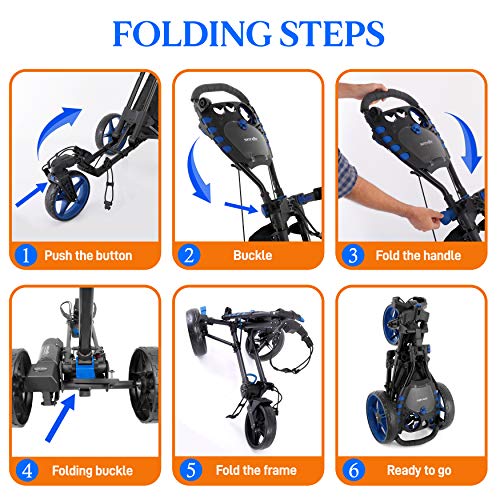 SereneLife 3 Wheel Golf Push Cart - Lightweight Folding Walking Push Cart Roller Golf Bag Holder with Brake, Bracket, and Storage - Assorted