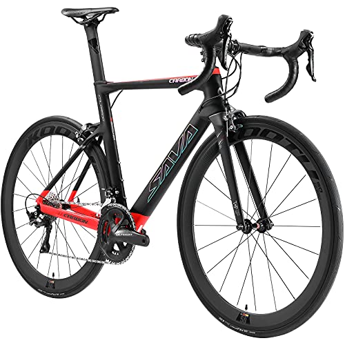 SAVADECK Phantom 2.0 Carbon Fiber Road Bike 700C Racing Bicycle R8000 22 Speed Group Set Fizik Saddle New Black Red