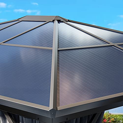 YITAHOME 10x12ft Hardtop Gazebo with Netting and Curtains Aluminum Frame Gray