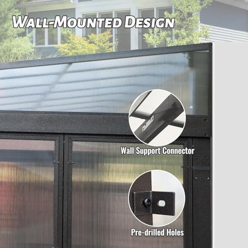 ANTSKU 10x14FT Wall Mounted Sunroom with Detachable Windows, Aluminum Solarium, Dark Brown