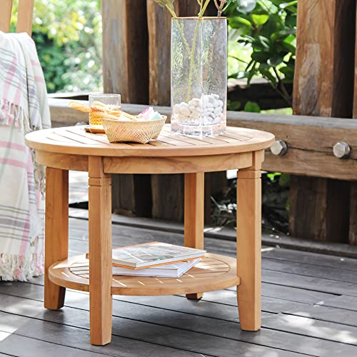 Generic 3-Piece Teak Outdoor Rocking Chair Chat Set Natural Farmhouse Wood Finish White