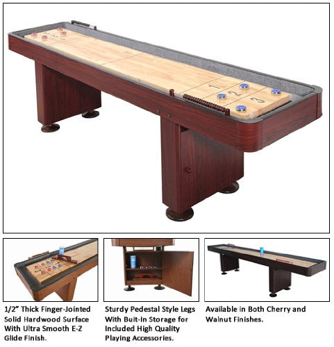 Carmelli Shuffleboard Table 12 Ft Set Hardwood Block Surface - Dark Cherry