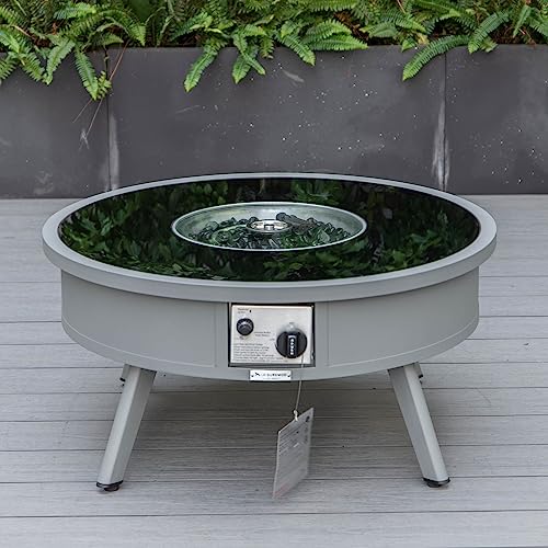 LeisureMod Walbrooke Modern Aluminum 5-Piece Patio Conversation Set with Firepit Navy Blue