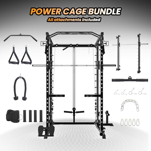 GarveeLife Power Cage SmithBar 2000 LBS Rack with Cable System Black