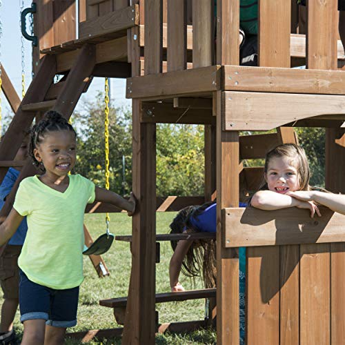 Swing-N-Slide Elkhorn Swing Set with Slide, Climbing Wall & Swings Wood