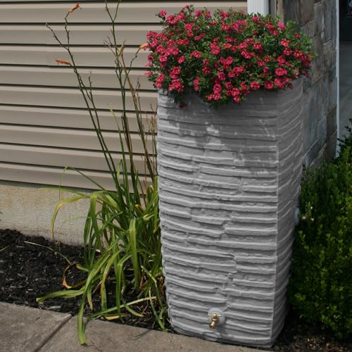 Good Ideas Impressions Riverwalk 50 Gallon Faux Slate Surface Dual Spigot Rain Barrel Light Granite 4 Pack