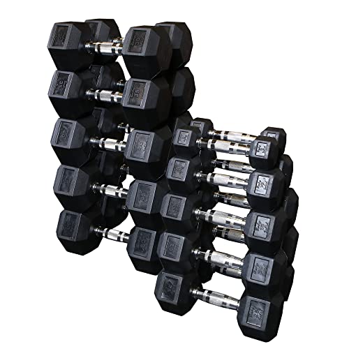 Body-Solid Rubber Hex Dumbbell Set 5-50 lbs Black