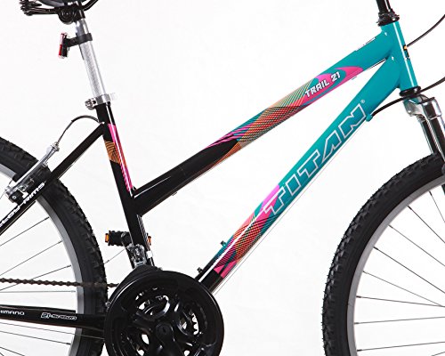 Titan Women's Mountain Bike 21-Speed Suspension 17-Inch Frame Black and Teal