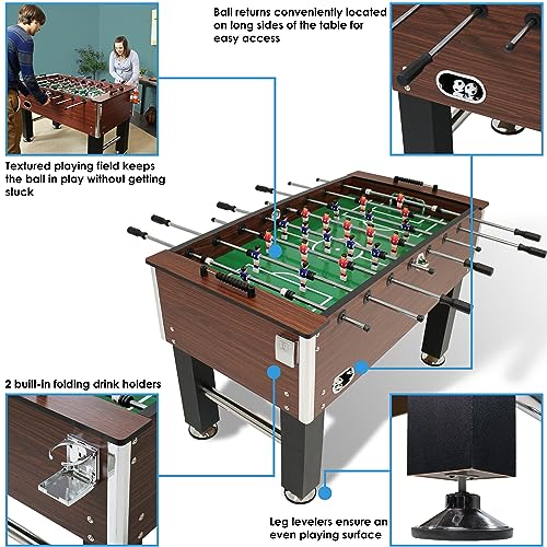 Sunnydaze Foosball Table with Folding Drink Holders - Faux Wood Brown