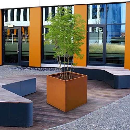 GZGNEEVL Corten Steel Planter Box 32 Inch Large Square Cube Rustic Metal Outdoor Planter