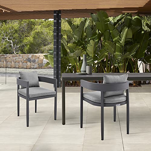 Armen Living Argiope Outdoor Patio Dining Chairs Set of 2 Dark Grey