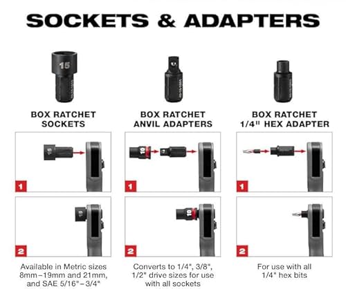 Millwavkee Extended Reach Box Ratchet Compatible with Milwaukee 3050-20 M12 FUEL 12V Bare Tool