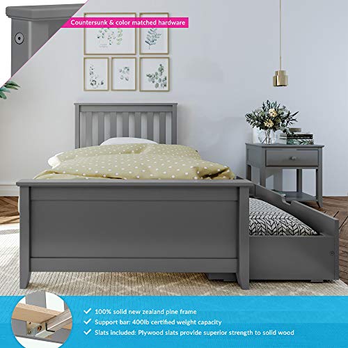 Max & Lily Twin Bed Frame with Headboard & Storage Drawers Grey