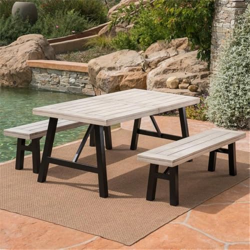 Noble House Borocay 3-Piece Acacia Wood Outdoor Picnic Set Grey