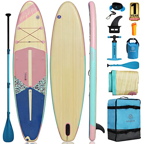 Highpi Inflatable Stand Up Paddle Board Vertically Center-Folded SUP Pink Wood