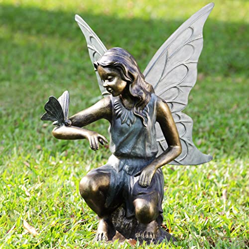 Green Vista Water Gardens Fairy with Butterfly Metal Garden Statue Silver